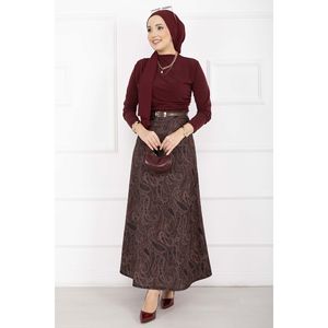 Burgundy Satin for Scuba <b>Skirt</b> Shawl Pattern XS Knee-Length Empire Waistline Breathable Soft Spandex Nylon Decorated Ruffles - Product Image 3