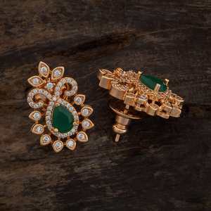 Boucles d'oreilles pendantes en forme de fleur en zircon doré, alliage de zinc, pierre de rubis verte pour mariage 170940 - Product Image 6