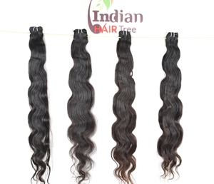 Extensiones de Cabello Humano Indio de la Mejor Calidad, Ondulado Natural, Virgen Remy, con Puntas Sueltas, Estilo Despeinado, Crudo para Exportación - Product Image 1