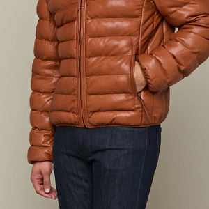 High Street Luxury Leather Puffer Jacket <b>Stand</b> Collar Waterproof Outdoor Warm Clothing Long Length Thin Wholesale Winter - Product Image 5