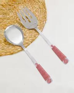 Ensemble de couverts en acier inoxydable plaqué or, design moderne, cuillère, fourchette, couverts pour mariage, service de table haut de gamme, serveur à salade plaqué or - Product Image 4