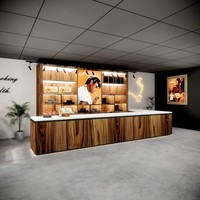 VANLOCY Présentoir à fumée Armoire en verre Présentoir à cigarettes Comptoir LED Présentoir au détail pour tabac à cigarettes Vitrine en bois