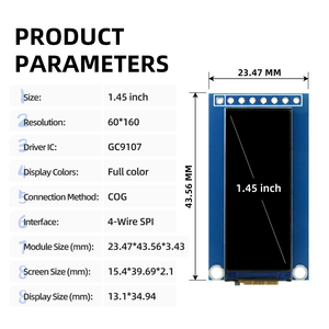 1.45インチTFT LCDモジュール60x160解像度GC9107コントローラフルカラー<span class=keywords><strong>4</strong></span>ワイヤSPIインターフェース8ピンディスプレイ - Product Image 2