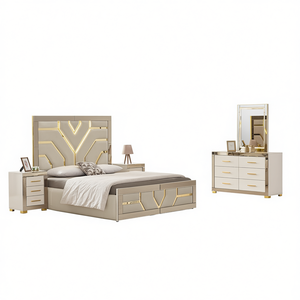 Juego de Dormitorio Contemporáneo Estilo Americano con Cabecera Iluminada en Oro Paris (Tamaño Queen, 5+ Cajones) - Proveedor Mayorista Turco - Product Image 2