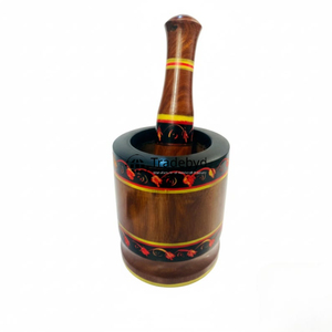 Mortier et pilon Okhli en bois naturel par Tradebyd Moulin à épices artisanal pour usage ayurvédique et à base de plantes - Product Image 1