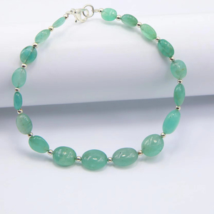 Pulsera de piedras preciosas de Esmeralda de Zambia Natural hecha a mano de 8 pulgadas, cuentas de forma ovalada lisa, cuentas de piedra Esmeralda Natural - Product Image 1
