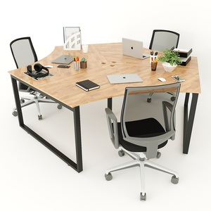 HBRT025-Contemporary Modular 3-Person Cluster Table 240x208 with Assembled Metal Legs Eco-Friendly Material for Office Use - Product Image 2