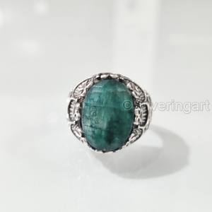 Anillo de Plata de Ley 925 para Hombre al por Mayor con Esmeralda Natural y Corindón, Gema del Mes de Mayo, Todos los Tamaños, Joyería Gitana de Navidad - Product Image 1