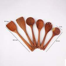 Cucharas de Servir de Madera con Mango Largo, Estilo Clásico, Marrón, Juego de Utensilios de Cocina de 7 Piezas, Ecológicas, para Fiestas, por Saniya Handicraft - Product Image 3