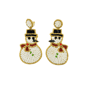 Boucles d'oreilles en perles de rocaille multicolores plaquées or faites à la main 14K design bonhomme de neige perlé pour les occasions d'anniversaire - Product Image 1