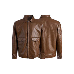 Men's Classic Simple Casual Winter Leather Jackets Breathable and Wind-Resistant Canvas with Front Logo - Product Image 3