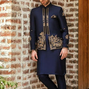 Abrigo de seda bordado elegante 2023 de talla grande Kurta con pantalón y zapatos a juego ropa de fiesta transpirable para boda - Product Image 1