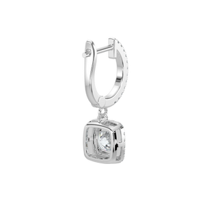 White Gold Cushion Halo Solitaire <b>Dangle</b> <b>Diamond</b> <b>Earrings</b> - Product Image 2