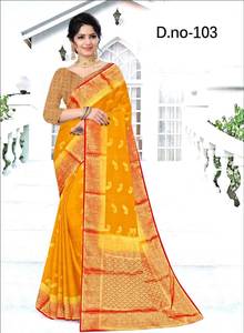 ผ้าส่าหรีแบบไนลอนแท้ที่สวยงามพร้อมบิวตี้ขนาดเล็กสวยงามในการทอสีทองซารี - Product Image 4