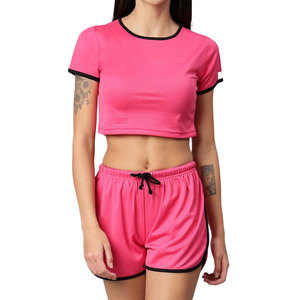 Conjunto de Top Corto y Pantalones Cortos de Algodón para Mujer, Diseño Personalizado, Precio Razonable - Product Image 1