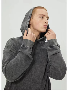 Sweat à capuche tendance pour homme, uni, délavé à l'acide, 100% coton, épaissi, style streetwear, hip-hop, vintage, surdimensionné - Product Image 5