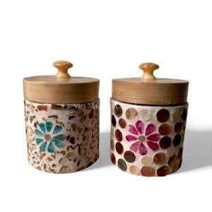 Pot décoratif en nacre fait à la main, incrustation de coquillages, pot de rangement pour étagère, table et décoration intérieure - Product Image 3