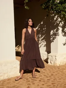 Endless Summer 2025 Rayon Tie-Dye Resort Robe longue Summer Beach Wear Col en V Robe à volants pour femmes avec robe sans manches - Product Image 4