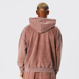 Sweat à capuche en molleton épais pour homme, couleur unie, lavage à l'acide, broderie, couleur et logo personnalisés, taille plus disponible - Product Image 4