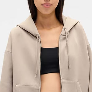 Sweat-shirt pour femme en tissu épais uni avec cordon de serrage et capuche, vêtement décontracté à prix avantageux pour les commandes en gros avec fermeture éclair - Product Image 2