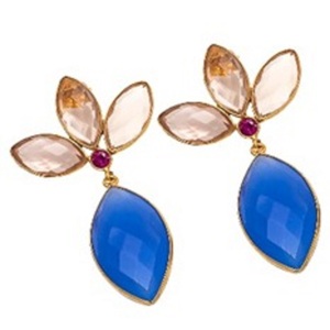 ใหม่มาถึงสีฟ้า Chalcedony และแชมเปญไฮโดรพลอย925เงินสเตอร์ลิงมาร์คีส์และต่างหูรูปลูกแพร์ - Product Image 1