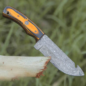 มีดทำมือเหล็กดามัสกัสสำหรับล่าสัตว์ ใบมีดแบบ Fixed Blade ด้ามไม้ พร้อมปลอกหนัง รับผลิตตามแบบ OEM - Product Image 4