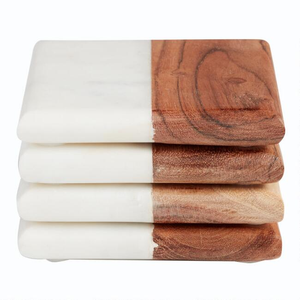 Set of 4 Elegant <b>Rustic</b> <b>Wood</b> Marble Coasters Unique Quality Classic Design Coffee <b>Table</b> Pads for Kitchen <b>Dining</b> & Home Decor - Product Image 2