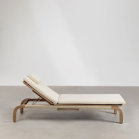 Chaise longue pour piscine de plage en bois de teck massif avec corde et coussin de style moderne pour l'extérieur-Lora