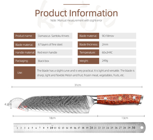 Venta al por mayor personalizado de alta calidad OEM ODM servicio profesional Damasco nuevo mango de resina roja Damasco acero cocina Chef cuchillo - Product Image 2