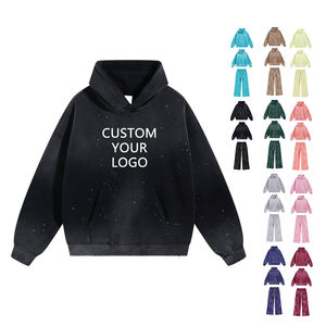 Oversized Distressed Hoodie High Quality Fleece Cotton No <b>String</b> Heavyweight Sweatpants and Hoodie Set Streetwear Custom Hoodies - Product Image 2