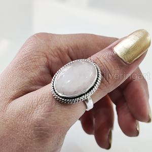 Bague pour femme en argent sterling 925 avec pierre précieuse naturelle quartz rose, pierre de naissance de avril, bande simple, cadeau de Noël, bijoux faits à la main - Product Image 2