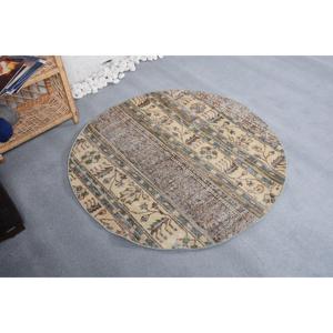 พรมขนาด 3.7x3.7 ฟุต, พรมตุรกีโบราณ, พรมขนสัตว์สีเบจ - Product Image 3