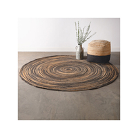 Tapis rond tressé en jute biologique fait main, brodé, design moderne, antidérapant, lavable, à poils moyens, pour la maison, l'hôtel, le bureau