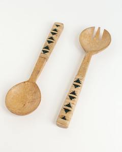Ensemble de cuillères à salade en bois écologiques, design élégant, manche en résine colorée, pour la maison et la cuisine des hôtels - Product Image 4