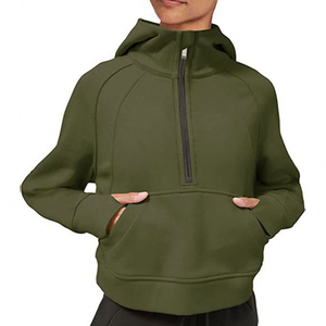 Moda mujer 2025 Casual Hoodie manga larga Color sólido Fleece Pullover con cuello alto y bolsillos para invierno - Product Image 2