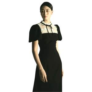 ชุดเดรสลำลองยาวปานกลางของผู้หญิงชุดเดรสลูกไม้หรูหราตกแต่งลวดลายทอกำมะหยี่ระบายอากาศได้ดีฤดูใบไม้ร่วงธรรมชาติ - Product Image 1