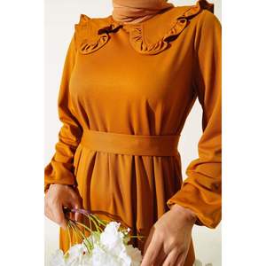 Frilled Baby Collar <b>Belted</b> <b>Dress</b> Mustard - Product Image 4