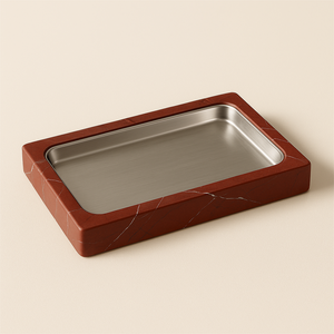 ถาดเสิร์ฟทรงสี่เหลี่ยมผืนผ้าหินอ่อนสีเขียวแบบพรีเมี่ยมพร้อมตัวแทรกสแตนเลสปัดลายหินอ่อนสำหรับการจัดแสดงอาหารที่ทันสมัย - Product Image 5