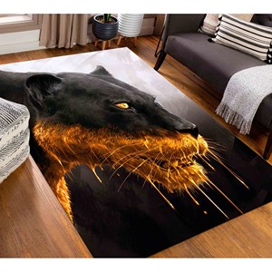 Alfombra con Detalles Dorados de Pantera Negra: Alfombra Moderna con Estampado Animal, Alfombra de Chenilla - Product Image 2