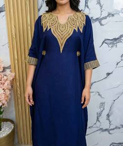 Gandoura africaine en rayonne brodée papillon, Abaya à manches longues, coupe ample, Kaftan pour femme, vêtement de tous les jours pour adultes - Product Image 2