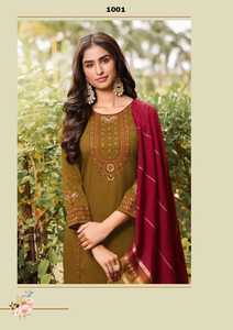 Aarohi VOL Chinon หนักกับงานเย็บปักถักร้อย kurti - Product Image 6