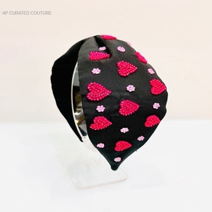 Athleisure Headbands Multicolor Heart Design Turban Style Everyday Embroidered Beaded Hairband Made in India by Indian Craftman - Product Image 4