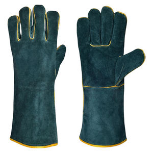 Gants de soudage doublés verts Logo personnalisé Résistance à la chaleur Cuir de vache résistant au feu Gants de soudage en cuir de vache fendu Meilleure qualité - Product Image 1