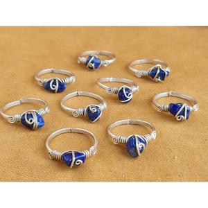 Stylish Silver Plated Fashion <b>Ring</b> with Blue Stone and Wire Wrap Design for Resale - Product Image 1