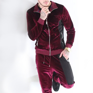 Ensemble en velours pour homme, survêtement en velours de luxe, veste bomber zippée, jogging à rayures latérales, coupe ajustée, survêtement de sport décontracté, costumes - Product Image 1