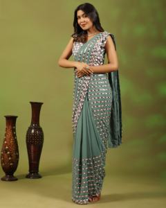 Pure Georgette Listo Para Usar Sari Con Lentejuelas Multi Trabajo A Precio Al Por Mayor Por Fabricante Indio - Product Image 5