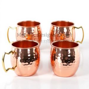 Lot de 4 tasses à mules de Moscou écologiques de 16oz en cuivre martelé brillant avec de élégantes poignées en laiton et en métal pour les amoureux - Product Image 6