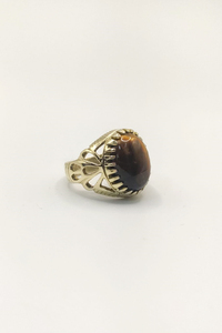 Men's Islamic Vintage Brass Gemstone Cocktail <b>Ring</b> with Natural Oval Black Onyx Stone Rose Gold Plated Bezel Setting - Product Image 2
