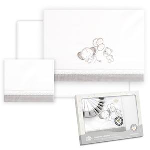 Ensemble de literie 3 pièces pour poussette, 100% coton, modèle Elefante Globos, technique tissée avec motif de personnages pour le lit de bébé - Product Image 1