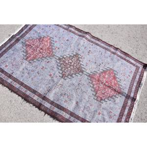 Tapis turc Kilim, 4x5,9 pieds, tapis vintage, tapis en laine bleu patchwork - Product Image 4